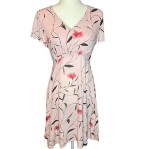 Banana Republic Pink Floral Flutter Sleeve V Neck Midi Dress Size 4